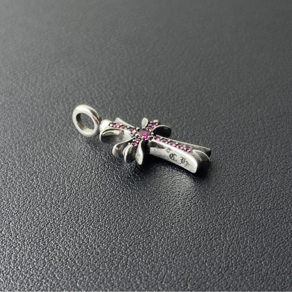 Chrome Hearts Silver Tiny Fat Cross Ruby Pave Pen… - image 4